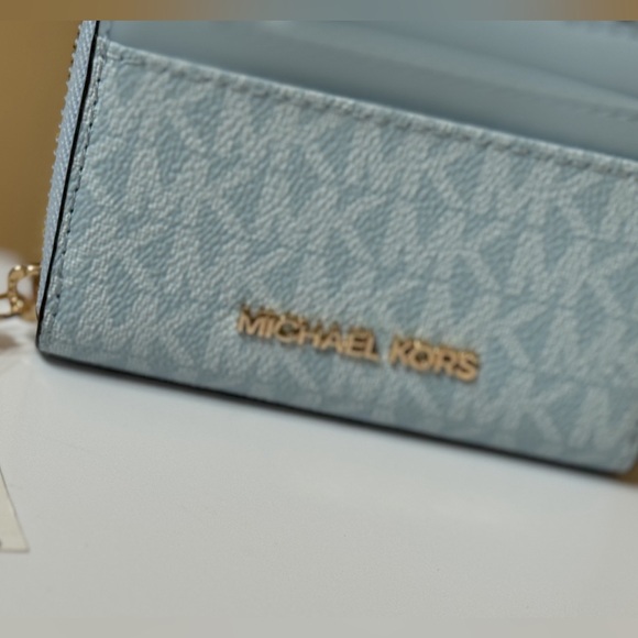 Michael Kors Jet Set Travel Card Case Wallet Wallet MK Pale Ocean - Picture 6 of 10